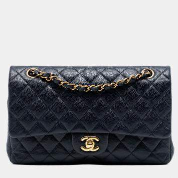 Pre Owned Chanel Blue Medium Classic Caviar Double Flap