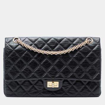 Pre Owned Chanel Black Reissue 2.55 Aged Calfskin Double Flap 226