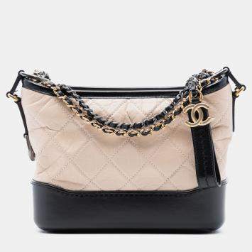 Pre Owned Chanel Black Brown Small Bicolor Aged Calfskin Gabrielle Crossbody