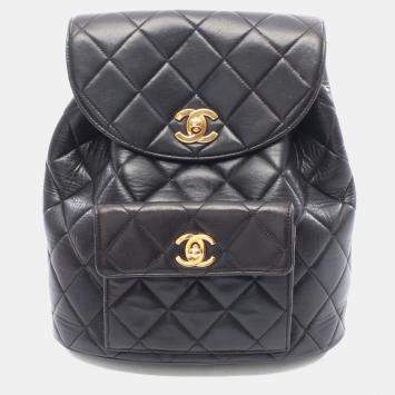 Pre Owned حقيبة ظهر شانيل ماتلاسه جلد خروف أسود