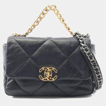 مملوكة مسبقًا Chanel 19 Disneuf Matelasse Shoulder Bag In Lambskin Navy Blue