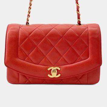 Pre Owned Chanel Chain Shoulder Bag Matelasse Coco Mark Diana Lambskin