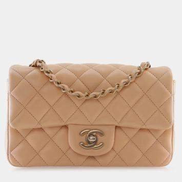 Pre Owned Chanel Brown Mini Rectangular Classic Lambskin Single Flap