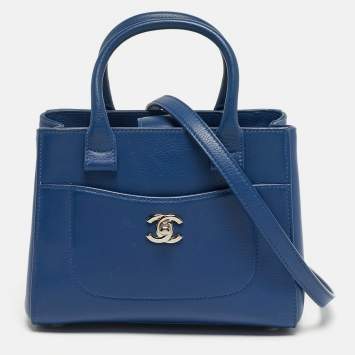 Pre Owned Chanel Neo Executive Mini Blue Leather Tote