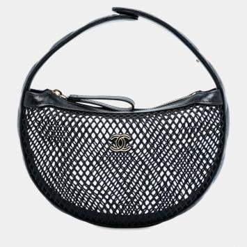 Pre Owned Chanel Black Mini CC Round Mesh Hobo