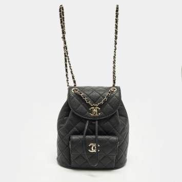 Pre Owned Chanel Duma Black Caviar Quilted Leather Mini Backpack