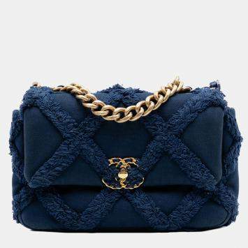 Pre Owned Chanel Blue Medium Canvas and Cotton 19 Flap