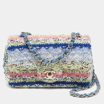 Pre Owned Chanel Classic Single Mini Multicolor Quilted Tweed Flap Bag
