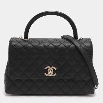 مملوكة مسبقًا Chanel Coco Handle Large Black Quilted Caviar Leather Top Handle Bag