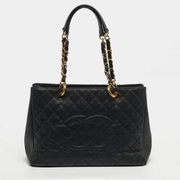 Pre Owned Chanel GST Black Caviar Quilted Leather Tote