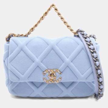 Pre Owned Chanel 19 Disneuf Shoulder Bag Cotton And Jersey Blue