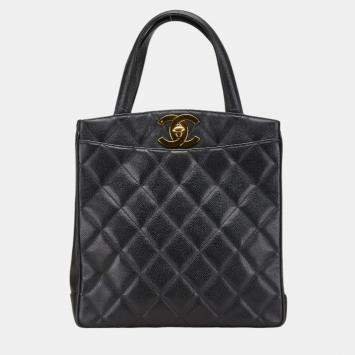 Pre Owned Chanel Matelasse Coco Mark Handbag In Black Caviar Skin