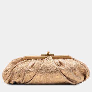 مملوكة مسبقًا Chanel Gold Metallic Crackled Calfskin Monte Carlo Clutch