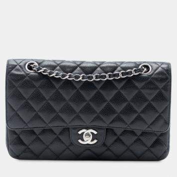 Pre Owned Chanel Black Medium Classic Caviar Double Flap