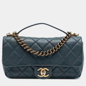 مملوكة مسبقًا Chanel Blue CC Quilted Calfskin Top Handle Bag