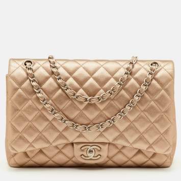 Pre Owned Chanel Metallic Quilted Leather Maxi Classic Double Flap Bag