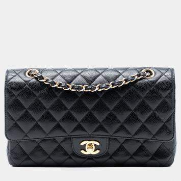 مملوكة مسبقًا Chanel Black Medium Classic Caviar Double Flap