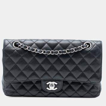 Pre Owned Chanel Black Medium Classic Caviar Double Flap