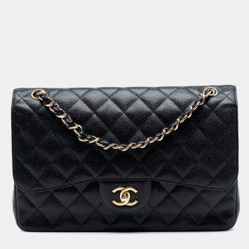 Pre Owned Chanel Black Jumbo Classic Caviar Double Flap