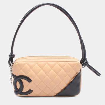 Pre Owned Chanel Cambon Ligne Beige Leather Bowler Bag