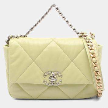 Pre Owned Chanel 19 Green Leather Flap Shoulder Bag
