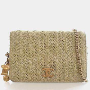 Pre Owned Chanel Woven Straw Paris-Greece Wallet On Chain