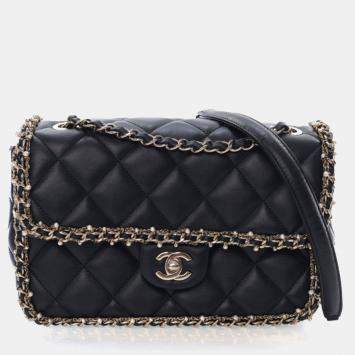 Pre Owned Chanel Medium Lambskin Pearl Chain Around Flap Bag