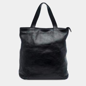 Pre Owned حقيبة يد شانيل جلد أسود منقوش بشعار CC