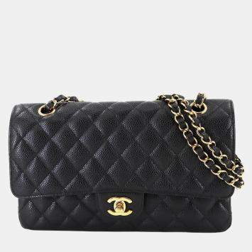 مملوكة مسبقًا Chanel Classic Double Flap Medium Black Caviar Leather Chain Shoulder Bag