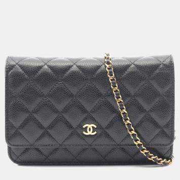Pre Owned Chanel Matelasse Black Caviar Leather Shoulder Bag