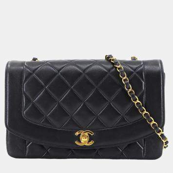 مملوكة مسبقًا Chanel Diana Matelasse 25 Chain Shoulder Bag Navy Lambskin