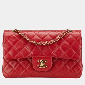 مملوكة مسبقًا Chanel Matelasse 23 Double Flap Coco Mark Chain Shoulder Bag In Red Lambskin