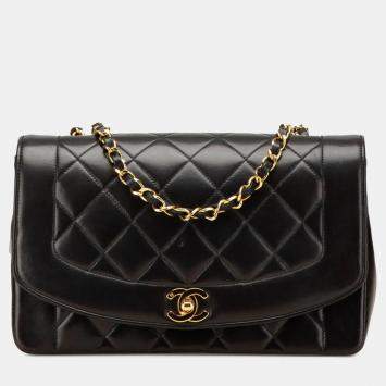 مملوكة مسبقًا Chanel Matelasse Diana 25 Coco Mark Crossbody Chain Shoulder Bag In Black Lambskin
