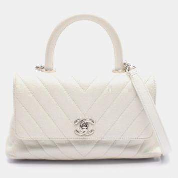 مملوكة مسبقًا Chanel Coco Handle Flap Matelasse Handbag In Calfskin Leather White
