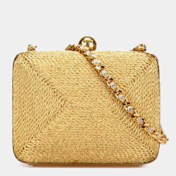 Pre Owned Chanel Coco Mark Chain One-Shoulder Bag In Gold Glitter Canvas And Leather
