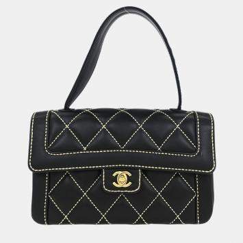 مملوكة مسبقًا حقيبة شانيل سوداء جلد عجل خياطة جامحة