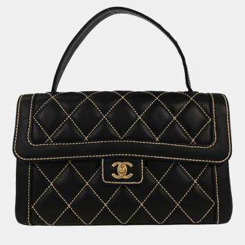 Pre Owned Chanel Wild Stitch Black Calfskin Leather Shoulder Bag