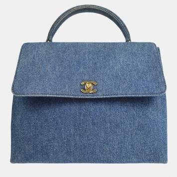 Pre Owned Chanel Blue Denim Top Handle Bag
