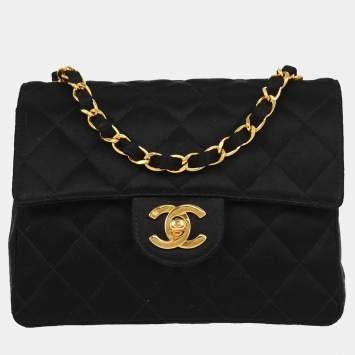 Pre Owned Chanel Classic Square Mini Black Satin Shoulder Bag