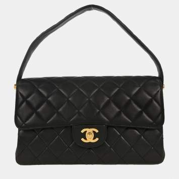 Pre Owned Chanel Black Lambskin Double Sided Handbag