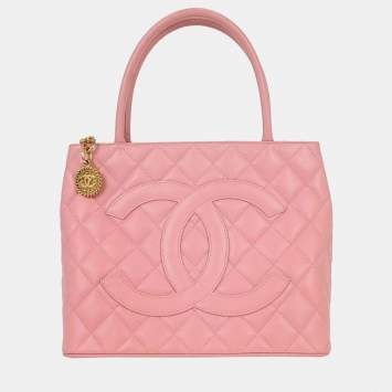 Pre Owned Chanel Pink Calfskin Medallion Tote Handbag