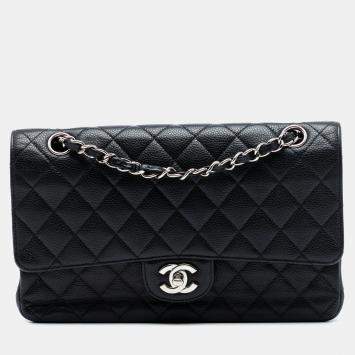 Pre Owned Chanel Black Medium Classic Caviar Double Flap