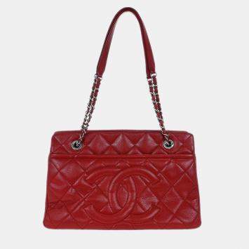 Pre Owned Chanel Red Calfskin Timeless Cc Chain Tote Bag