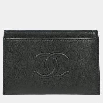Pre Owned حامل بطاقات شانيل جلد لطيف أسود صغير