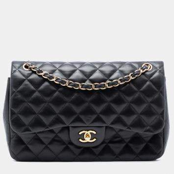 Pre Owned Chanel Black Jumbo Classic Lambskin Double Flap