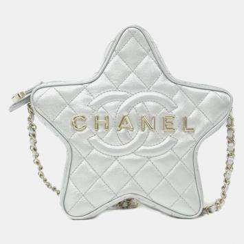 Pre Owned Chanel Silver Leather Shoulder Bag