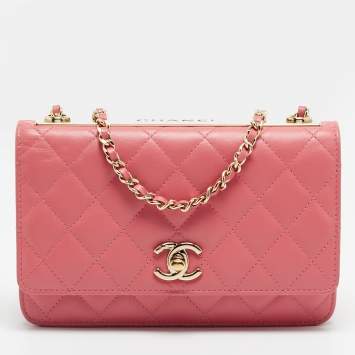Pre Owned Chanel Trendy CC Pink Quilted Leather Wallet On Chain