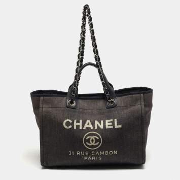 Pre Owned Chanel Deauville Large Navy Blue Denim Shopper Tote