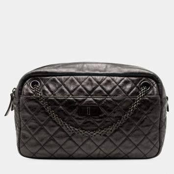 Pre Owned Chanel Black Medium Reissue 2.55 Quilted Aged Calfskin Camera Bag