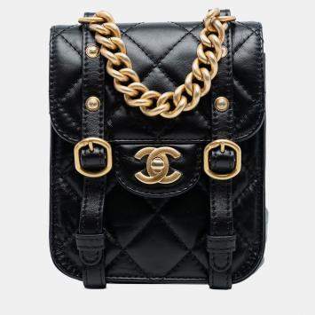 Pre Owned Chanel Black Mini Aged Calfskin City School Flap